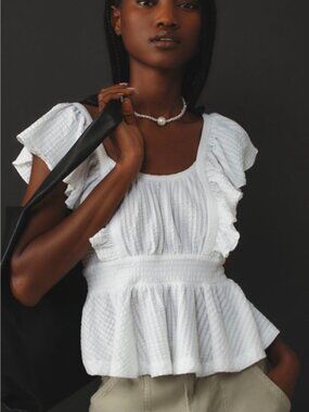 NWT Anthropologie Maeve Ruffled Peplum Open-Back Top White Size S